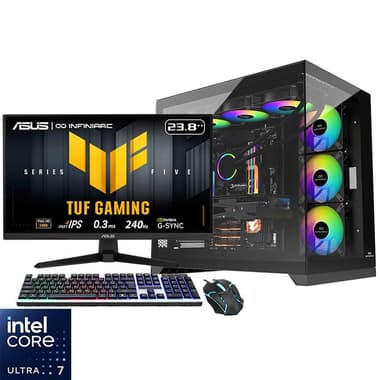 انفني ارك (كيوب برو (باندل بي سي مجموعة مع شاشة ألعاب TUF Gaming Series 5 VG249QM5Aفي 3 ؛ مجموعة ألعاب 1
معالج مخصص للالعاب, 265F معالج انتل كور ألترا 7, 32 جيجابايت رام, انفيديا جيفورس RTX 5070 (جيجابايت 12 سعة), تخزين 1 تيرابايت SSD PCIe