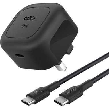 Belkin BoostCharge Wall Charger with USB-C Cable
PD 3.1, 45 Watts, Single USB-C (PD), Black