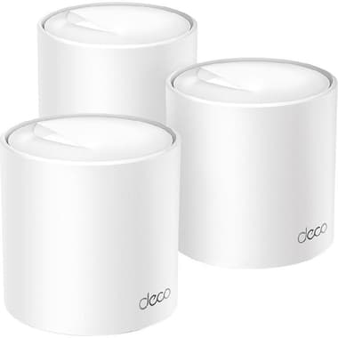 TP-Link Deco X50 (3-pack) Whole Home Mesh Wi-Fi
Wi-Fi 6 (802.11ax), Dual Band (2.4 GHz/5 GHz), up to 150 Devices, 3 Port (LAN), 3 Port (GbE-LAN/GbE-WAN Auto Adapter), White