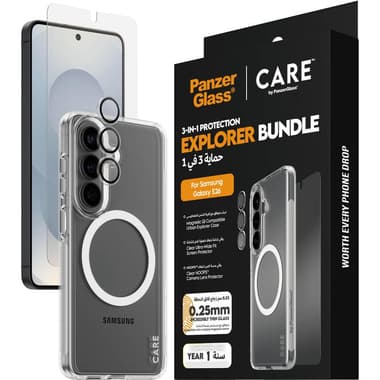 PanzerGlass 3-in-1 Protection Pack Urban Explorer Case + Screen Protector + Hoops Camera Lens Protector Smartphone Case Bundle
for Samsung Galaxy S26, Clear