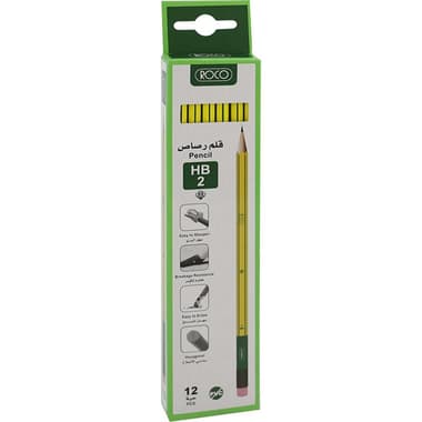 Roco Premium Hexagonal Yellow Barrel with Eraser Pencil
HB 2, Standard, 12 Pencils