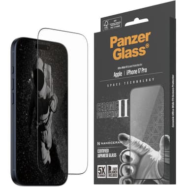 PanzerGlass Ultra-Wide Fit Ceramic II Smartphone Screen Protector
for iPhone 17 Pro, Tempered Glass, Clear