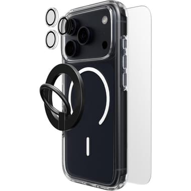 Techpick 4-in-1 Protection MagSafe Hard Case + Tempered Glass + Camera Lens Protector + Magnetic Stand Smartphone Case Bundle
for iPhone 17 Pro, Clear