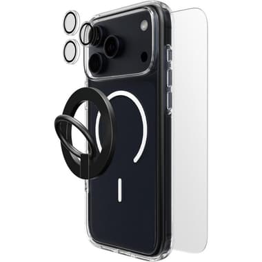 Techpick 4-in-1 Protection MagSafe Hard Case + Tempered Glass + Camera Lens Protector + Magnetic Stand Smartphone Case Bundle
for iPhone 17 Pro Max, Clear