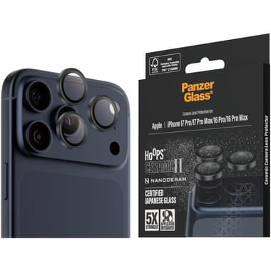 PanzerGlass Hoops Camera Lens Protector (Individual Ring) Smartphone Camera Accessory
for iPhone 17 Pro/17 Pro Max/iPhone 16 Pro/iPhone 16 Pro Max, Ceramic