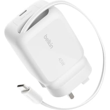 بيلكن بوست تشارج شاحن جداري 45W مع منفذ USB-C وكابل USB-C مدمج اضافي
معيار الطاقة PD 3.1, منفذ يو اس بي سي ثناىي, ابيض