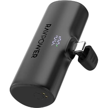 RAVPower Nano 5000 mAh 20W Built-In USB-C Connector Power Bank
PD Fast Charging, 5000 mAh, Dual USB-C, Black