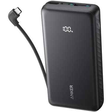 Anker Zolo Power Bank with Built-in USB-C Cable
PD Fast Charging, 20000 mAh, 3 USB (1X USB/2X USB-C), Black