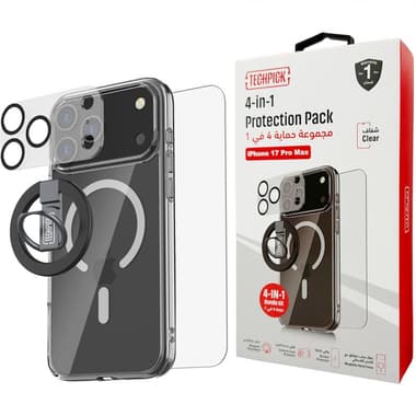 تيكبيك 4 في 1 بروتيكشن باك غلاف صلب ماغ سيف + زجاج مقوى + واقي لعدسة الكاميرا + مغناطيسي مجموعة حافظة للهاتف الذكي
برو ماكس 17 متوافق مع آيفون, شفاف