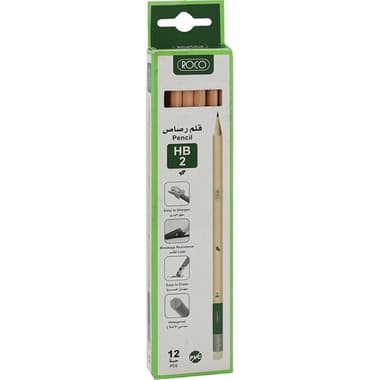 Roco Premium Hexagonal Natural Barrel with Eraser Pencil
HB 2, Standard, 12 Pencils