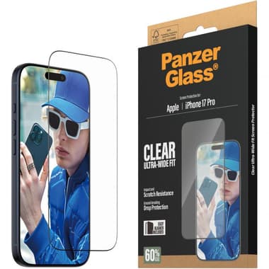 PanzerGlass Ultra-Wide Fit Smartphone Screen Protector
for iPhone 17 Pro, Tempered Glass, Clear
