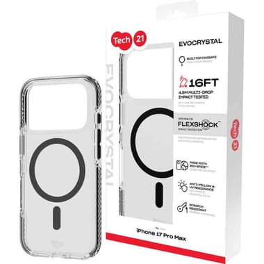 Tech21 EvoCrystal with MagSafe Back Cover Mobile Case with MagSafe
for iPhone 17 Pro Max, Clear/Black