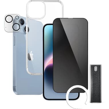 Xonda 4-in-1 Clear Case + Privacy Tempered Glass + Camera Lens + Anti-bacteria Spray Smartphone Case Bundle
for iPhone 14, Clear