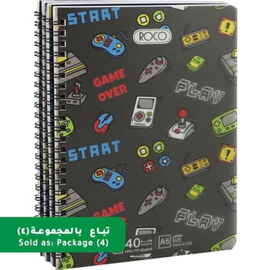Roco Notebook
English Opening - Pack of 4, A5, 80 Pages (40 Sheets), Double Ruled (English), Assorted Prints