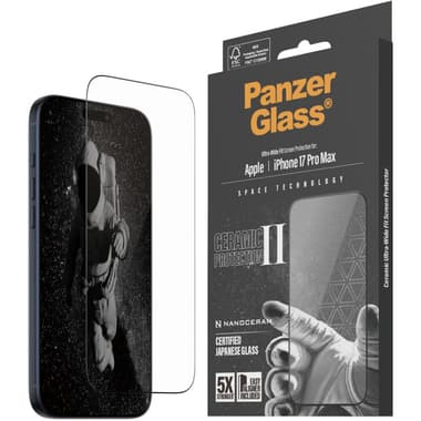 PanzerGlass Ultra-Wide Fit Ceramic II Smartphone Screen Protector
for iPhone 17 Pro Max, Tempered Glass, Clear