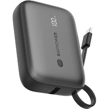 RAVPower PD Pioneer 20W 2-Port Built-in USB-C Cable Power Bank
PD Fast Charging, 10000 mAh, Dual USB (USB (QC 3.0)/USB-C PD), Black