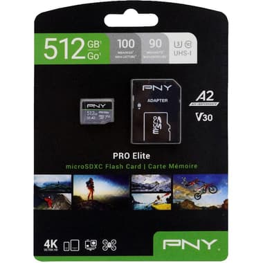PNY TECHNOLOGIES Pro Elite Micro SD
512 GB, Class 10: Max 100 Mbps Speed Performance
