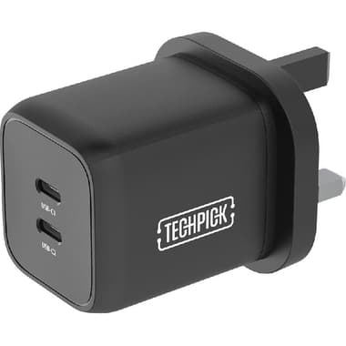 Techpick Dual USB-C GaN Wall Charger with PPS 65W
USB PD (Power Delivery), 65 Watts, Dual USB-C, Black