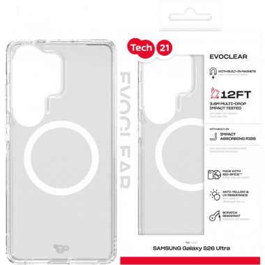 Tech21 EvoClear with Magnet Back Cover Mobile Case with MagSafe
for Samsung Galaxy S26 Ultra, Clear