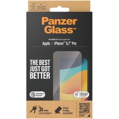 PanzerGlass Ultra-Wide Fit Smartphone Screen Protector
Tempered Glass, Clear, for iPhone 15 Pro Max