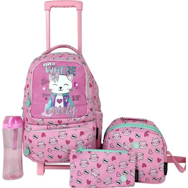 Atrium Classic Lovely Cat
4-in-1 Value Set Trolley Bag with Accessory, Pink