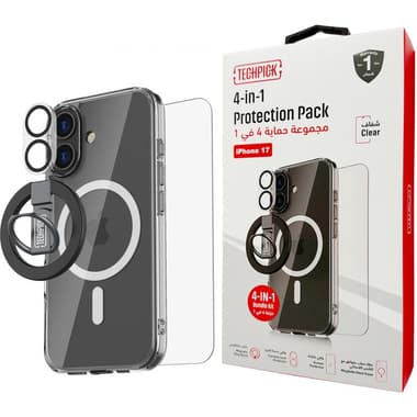 تيكبيك 4 في 1 بروتيكشن باك غلاف صلب ماغ سيف + زجاج مقوى + واقي لعدسة الكاميرا + مغناطيسي مجموعة حافظة للهاتف الذكي
متوافق مع آيفون 17, شفاف