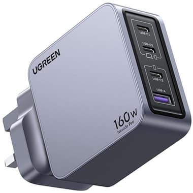 Ugreen Nexode Pro 160W 4-Port GaN Fast Charger
USB PD (Power Delivery), 160 Watts, 4 USB (3X USB-C/1X USB), Grey