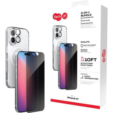 تيك 21 3 في 1 ماغ سيف حزمة حافظة Evo Clear MagSafe + زجاج خصوصية مقاوم للصدمات + واقي عدسة الكاميرا مجموعة حافظة للهاتف الذكي
متوافق مع آيفون 17, شفاف