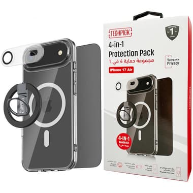 Techpick 4-in-1 Protection Pack Clear Case + Privacy Tempered Glass + Smartphone Case Bundle Smartphone Case Bundle
for iPhone Air, Clear