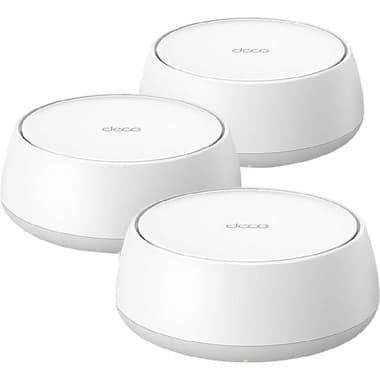 TP-Link Deco BE25 (3-pack) Whole Home Mesh Wi-Fi
5 GHz: up to 2882 Mbps/2.4 GHz: up to 688 Mbps, up to 150 Devices, Dual Band (2.4 GHz/5 GHz), Wi-Fi 7 (802.11b/g/n/ax/be), White