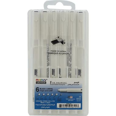 Marvy Uchida For Drawing Fineliner Pen
Black Ink Color, 0.03;0.05;0.1;0.3;0.5 mm;Brush Pen, Fine Tip, 6 Pieces