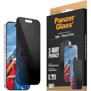 PanzerGlass Ultra-Wide Fit Smartphone Screen Protector
for iPhone 17/iPhone 16 Pro, Tempered Glass, Privacy