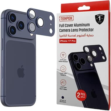 Techpick Full Coverage Aluminum Color-Matched Camera Protector (Full Frame) Smartphone Camera Accessory
for iPhone 17 Pro, Blue