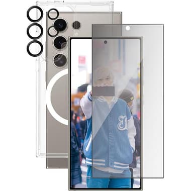 PanzerGlass 3-in-1 Protection Pack Privacy Screen Protector + Urban Combat Case + Hoops Camera Lens Protector Smartphone Case Bundle
for Samsung Galaxy S25 Ultra, Clear