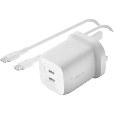 Belkin BoostCharge Pro Dual USB-C GaN Wall Charger with PPS 65W + USB-C to USB-C Cable
USB PD (Power Delivery), 65 Watts, Dual USB-C, White