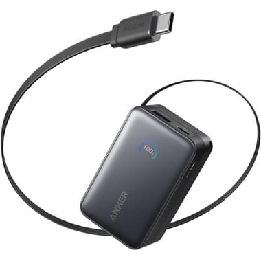 انكر واط
مع كابل 45 باور بانك USB-C قابل للسحب مدمج, منفذ يو اس بي ثنائي, 10000 مللي امبير, اسود