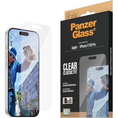 PanzerGlass Classic Fit Smartphone Screen Protector
for iPhone 17/iPhone 16 Pro, Tempered Glass, Clear