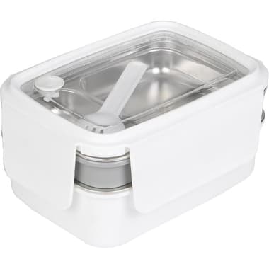 Lunch Box
Rectangle - Double Deck with Fork, Grey/White
