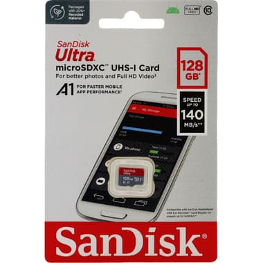 SanDisk Ultra UHS I MicroSDXC
128 GB, Class 10: Max 140 Mbps Speed Performance