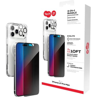 تيك 21 3 في 1 ماغ سيف حزمة حافظة Evo Clear MagSafe + زجاج خصوصية مقاوم للصدمات + واقي عدسة الكاميرا مجموعة حافظة للهاتف الذكي
برو ماكس 17 متوافق مع آيفون, شفاف