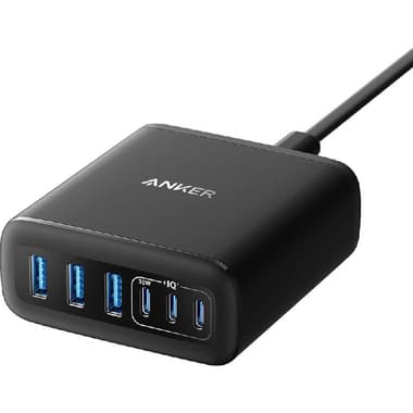 Anker Desktop Charger (GaN)
PowerIQ 3.0, 112 Watts, 6 USB (3X USB-C/3X USB), Black