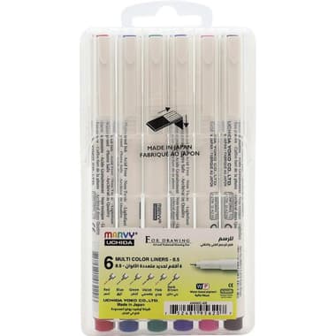 Marvy Uchida For Drawing Fineliner Pen
Assorted Ink Color, 0.5 mm, Fine Tip, 6 Pieces
