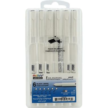 Marvy Uchida For Drawing Fineliner Pen
Black Ink Color, 0.02;0.2;0.4;0.6;0.8;1.0 mm, Fine Tip, 6 Pieces