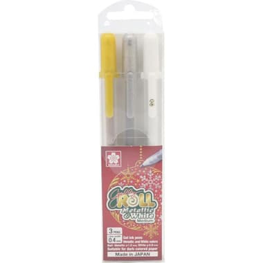 Sakura Gelly Roll Metallic Gel Ink Pen
Gold/Silver/White, 0.4 mm, Ballpoint, 3 Pieces