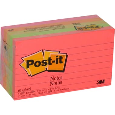 3M Post-it 6355 Lined Self Stick Notes
Rectangle, 3 X 5 in, 500 Notes, Assorted Color