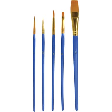 Short Handle Artist Brush
Gold Synthetic, Flat/Round, Watercolor, Acrylic, Craft Paints, 5 Pieces