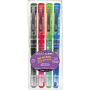 Roco Liquid Ink Pen
Black;Blue;Green;Red Ink Color, 0.7 mm, Cone Tip, 4 Pieces