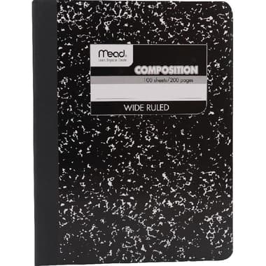 Mead Composition Notebook
7.5 X 9.75 in, 200 Pages (100 Sheets), Wide Ruled, Black Marble