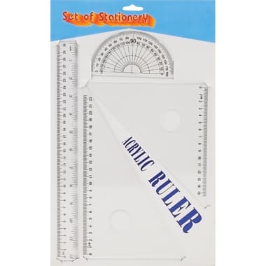 Drawing and Measuring Instrument Set
Ruler;Triangle;Protractor (3 Pieces) - Beveled, up to 30 cm (12"), Acrylic