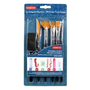 Derwent Techniques Brushes Short Handle Artist Brush
Gold Nylon, Fan;Flat;Comb;Rigger;Swordliner, Multipurpose, 6 Pieces